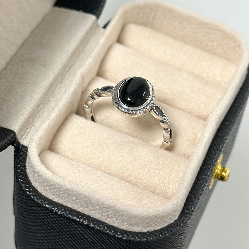 Wear FengShui 925 Sterling Silver Black Onyx Fortune Ring