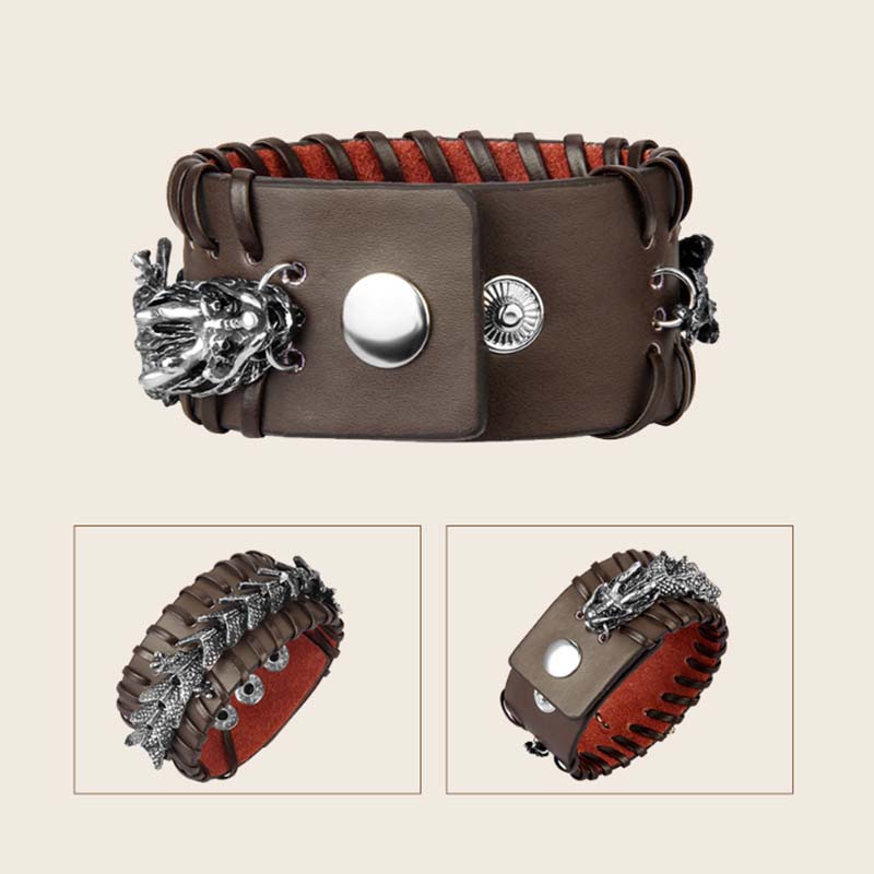 Wear FengShui Dragon Leather Protection Weave Bracelet