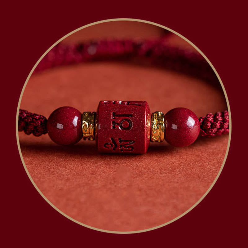 Wear FengShui Tibet Cinnabar Om Mani Padme Hum Engraved Blessing Braided Bracelet