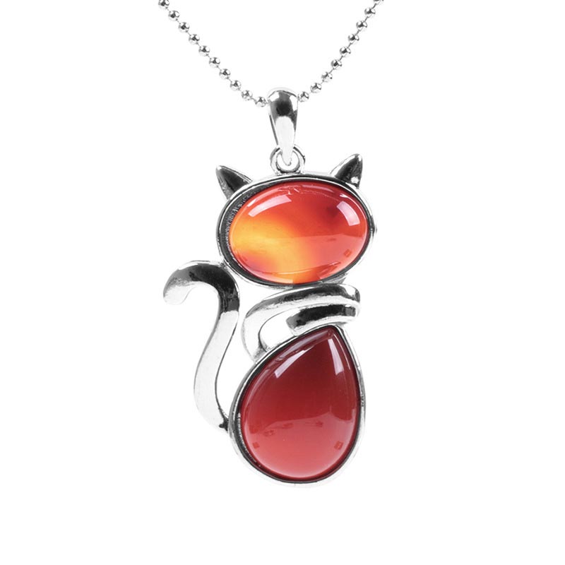Wear FengShui Cat Pattern Natural Crystal Protection Necklace Pendant