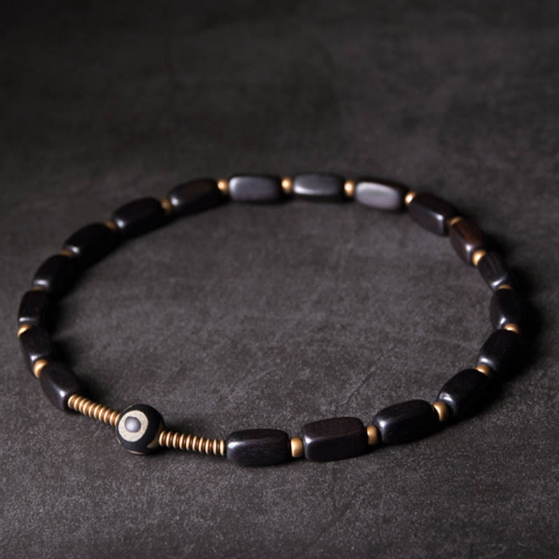 Wear FengShui Tibet Ebony Wood Dzi Bead Copper Balance Double Wrap Bracelet