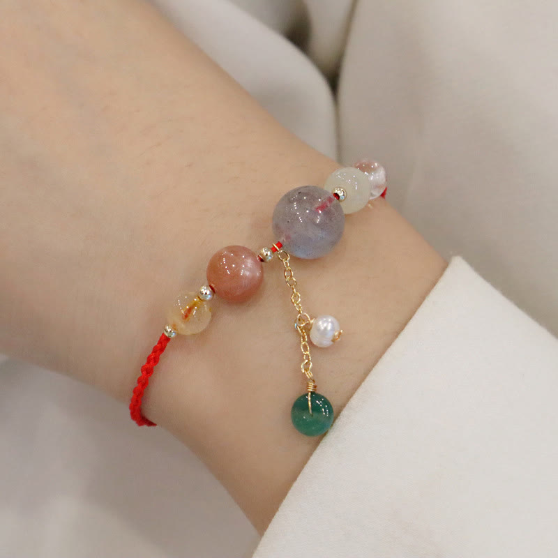Wear FengShui Moonstone Sunstone Beads Peace Buckle Charm Healing Bracelet