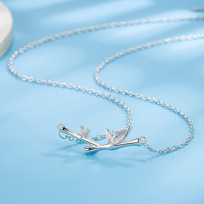 Wear FengShui Bamboo Leaf Design Copper Zircon Wealth Necklace Pendant