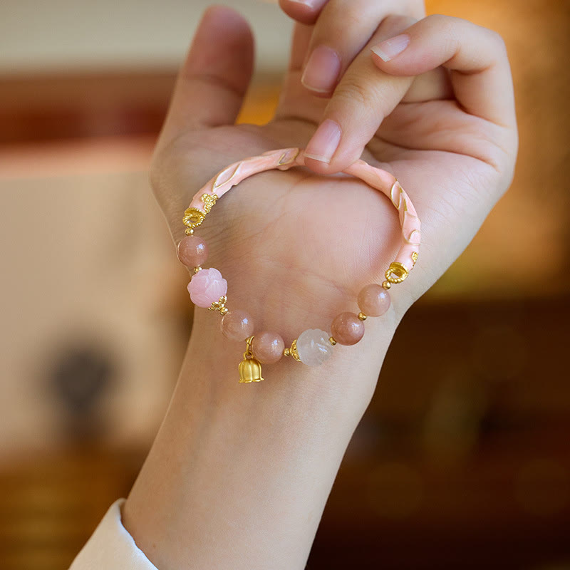 Wear FengShui Sun Stone Golden Silk Jade Lily of the Valley Charm Positive Bracelet Bangle