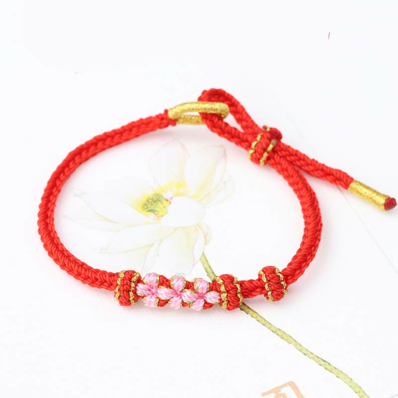 Wear FengShui Handmade Three Peach Blossoms Luck Eight Strands Braided String Bracelet