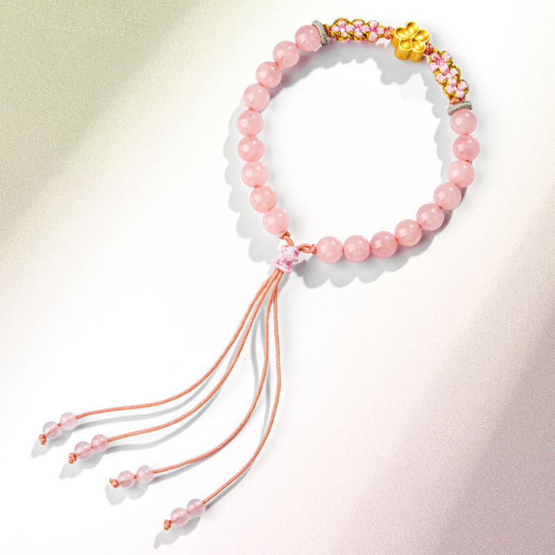 Wear FengShui 999 Sterling Silver Natural Red Agate Pink Crystal Cherry blossom Bracelet