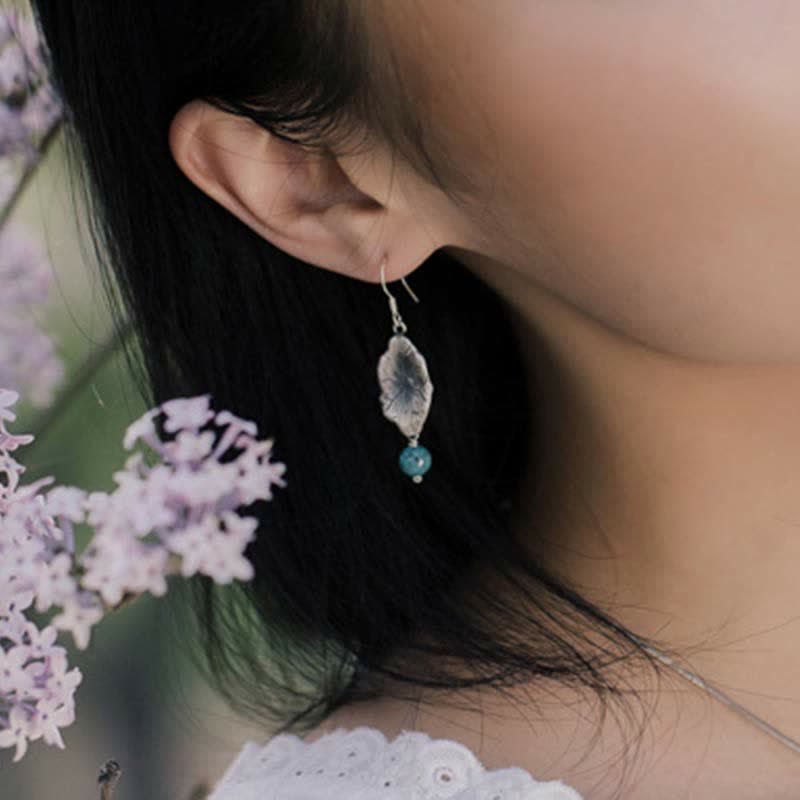 Wear FengShui 925 Sterling Silver Turquoise Lotus Leaf Protection Drop Dangle Earrings