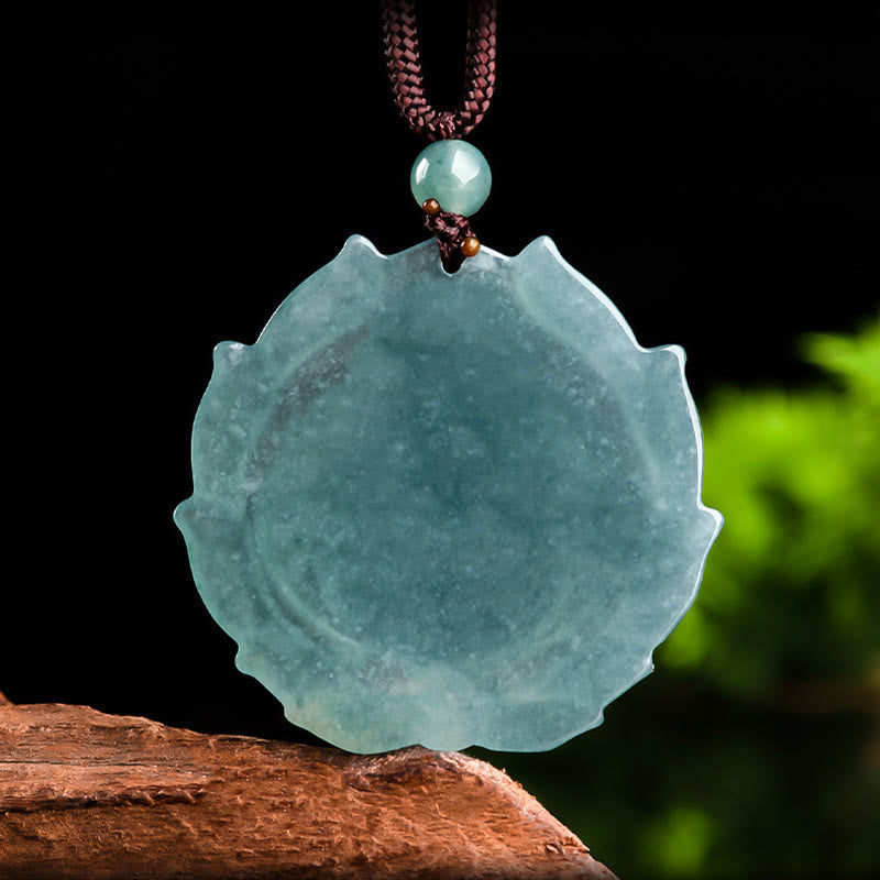 Wear FengShui Natural Jade Laughing Buddha Lotus Pattern Luck Necklace Pendant