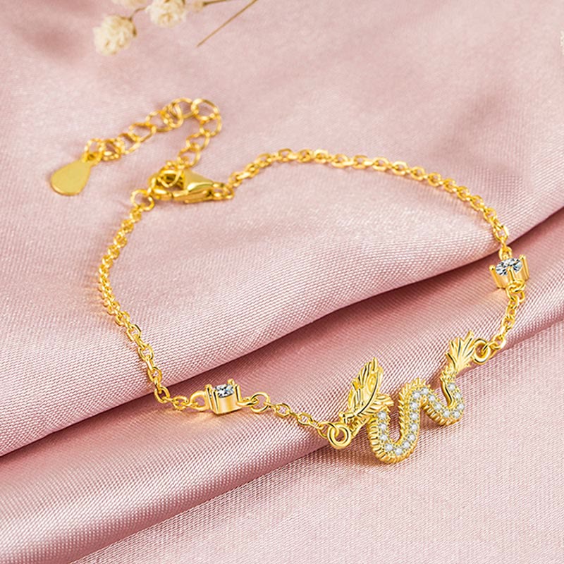 Wear FengShui 925 Sterling Silver Year Of The Dragon Auspicious Golden Dragon Luck Red Rope Chain Bracelet