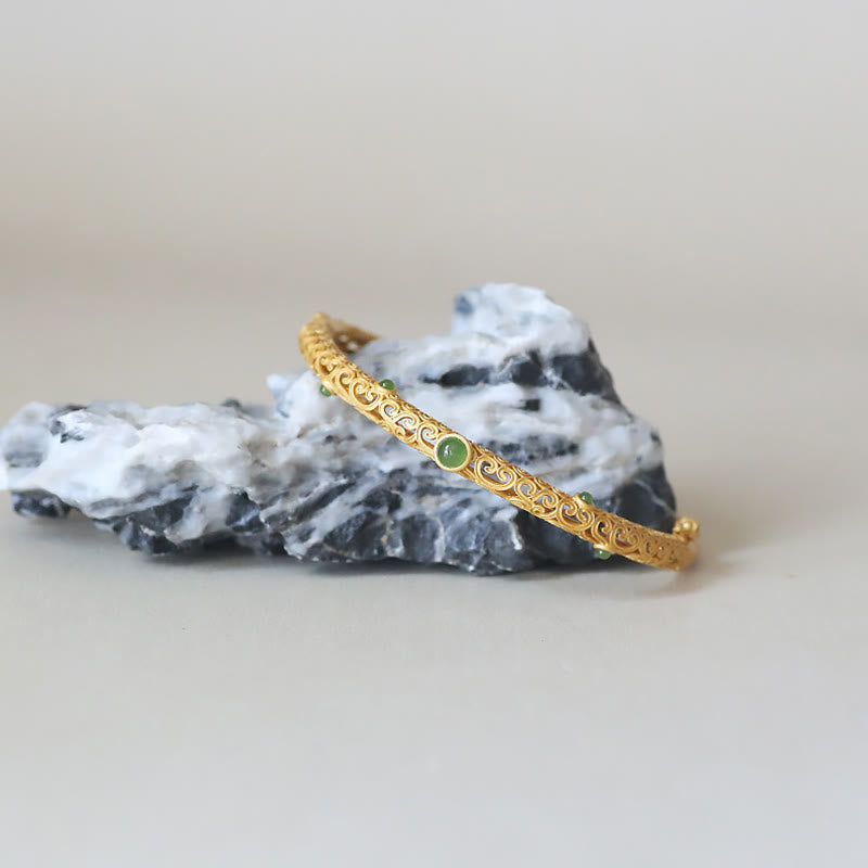 Wear FengShui Cyan Jade Copper Auspicious Clouds Calm Healing Bracelet Bangle