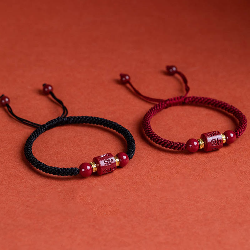Wear FengShui Tibet Cinnabar Om Mani Padme Hum Engraved Blessing Braided Bracelet