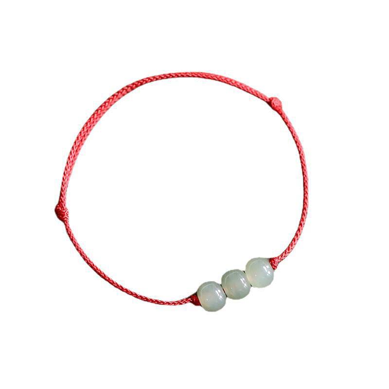 Wear FengShui Three Beads Jade Luck String Weave Bracelet
