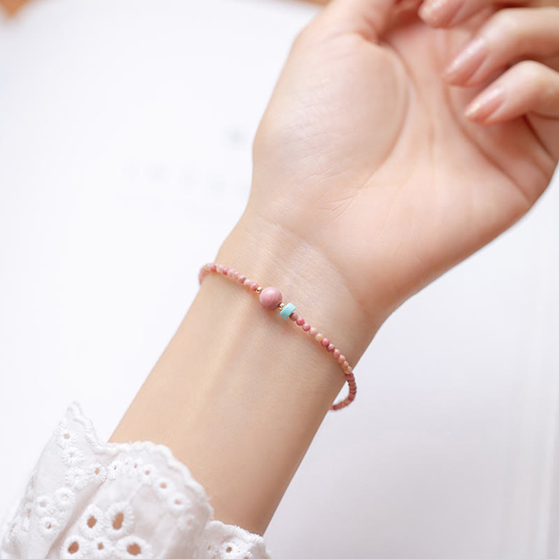 Wear FengShui 14K Gold Plated Natural Rhodonite Loving Energy Chain Bracelet