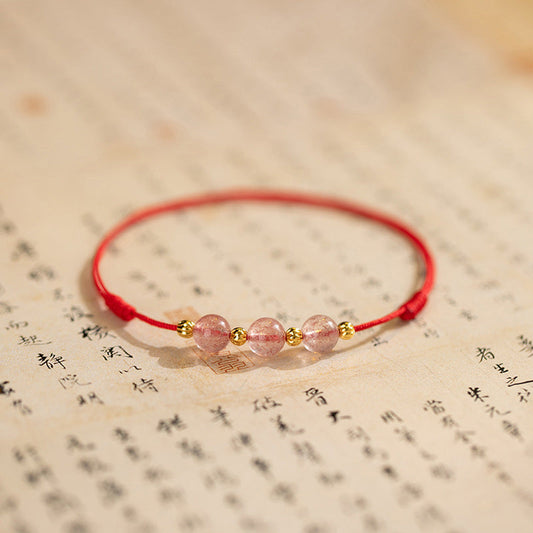 Wear FengShui Strawberry Crystal Beads Luck Red String Anklet