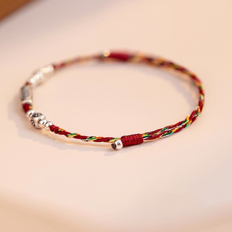 Wear FengShui 925 Sterling Silver Luck Koi Fish Braided Colorful String Bracelet Anklet