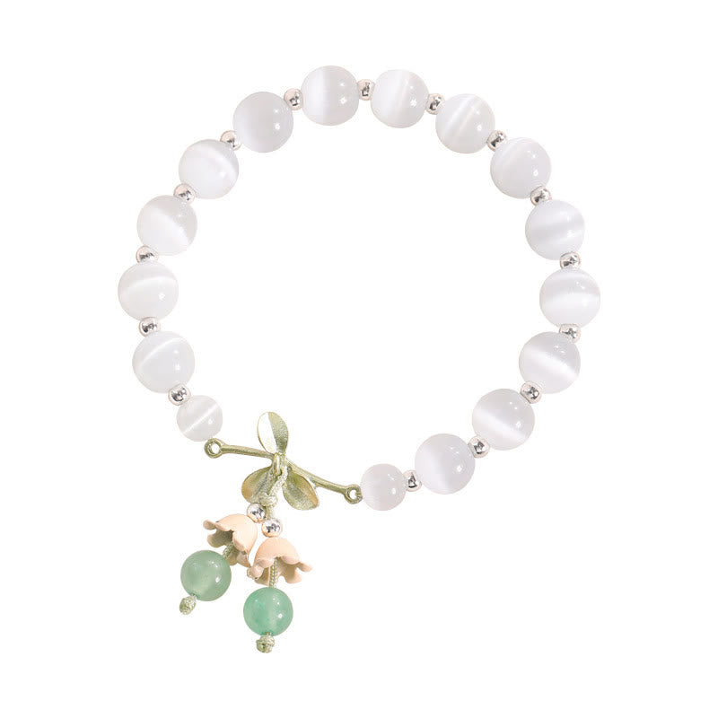 Wear FengShui Cat's Eye Green Aventurine Blue Chalcedony Pink Crystal Peace Orchid Charm Bracelet