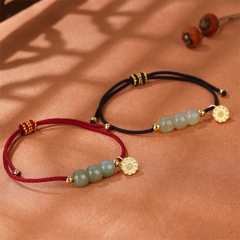 Wear FengShui Handmade Hetian Jade Bead Lotus Pod Prosperity Luck Braided Bracelet