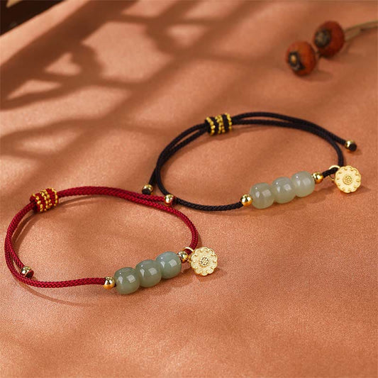 Wear FengShui Handmade Hetian Jade Bead Lotus Pod Prosperity Luck Braided Bracelet