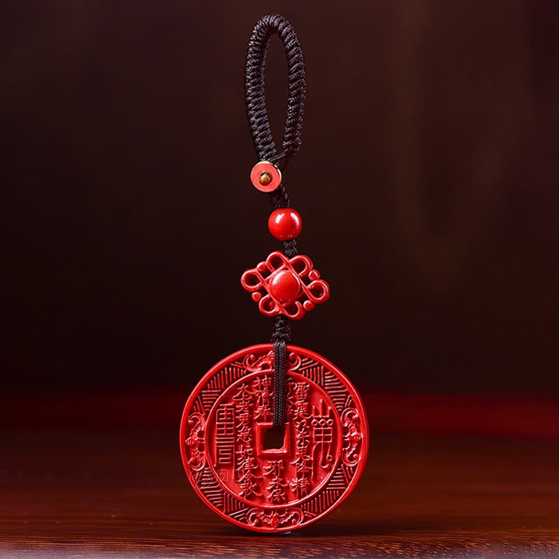 Wear FengShui Natural Cinnabar Mountain Ghosts Spend Money Bagua Blessing Necklace Pendant Key Chain