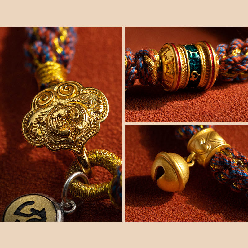 Wear FengShui 925 Sterling Silver Chinese Zodiac Natal Buddha Om Mani Padme Hum Luck Bell Braided String Bracelet