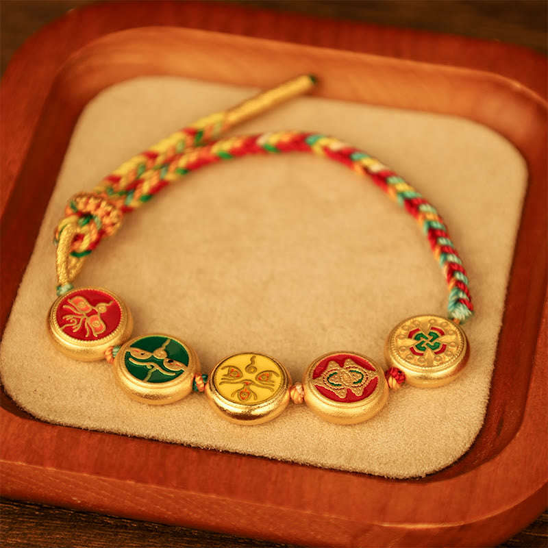 Wear FengShui Tibetan Five God Of Wealth Colorful Rope Braided Luck Bracelet
