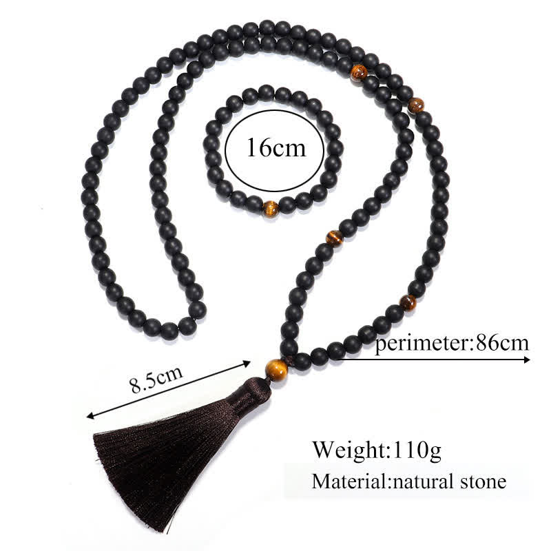 Wear FengShui 108 Mala Beads Frosted Stone Tiger Eye Balance Bracelet Necklace Pendant