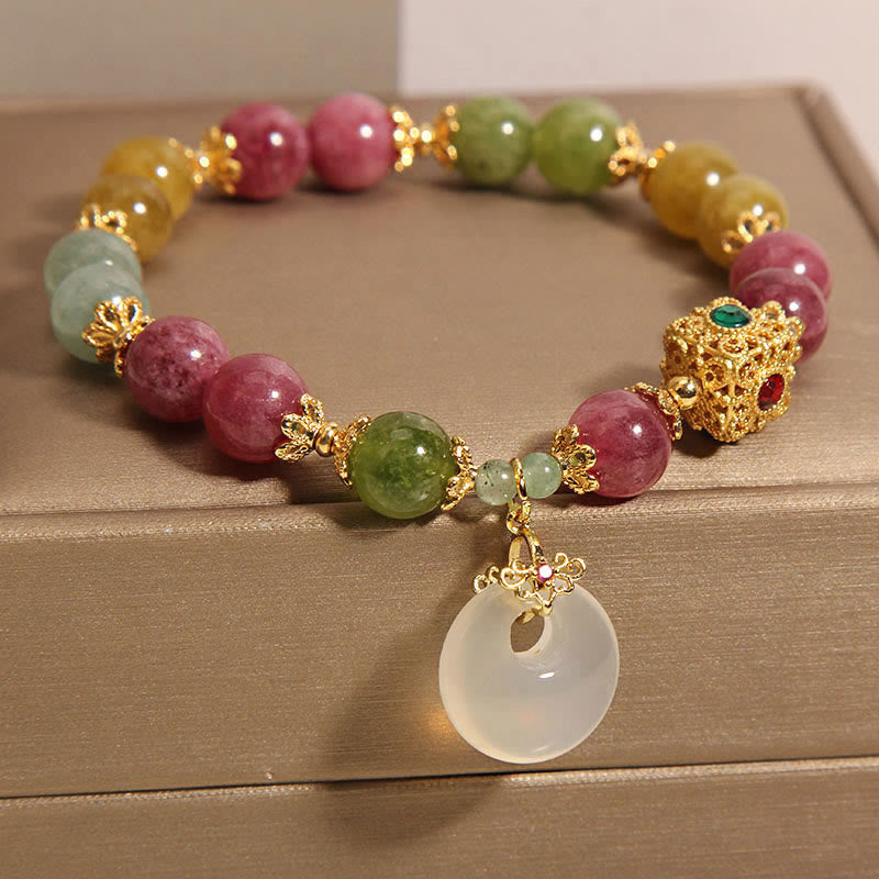 Wear FengShui Colorful Tourmaline Peace Buckle Charm Wisdom Bracelet
