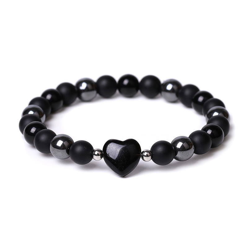 Wear FengShui Black Onyx Tiger Eye Stone Crystal Love Heart Protection Bracelet