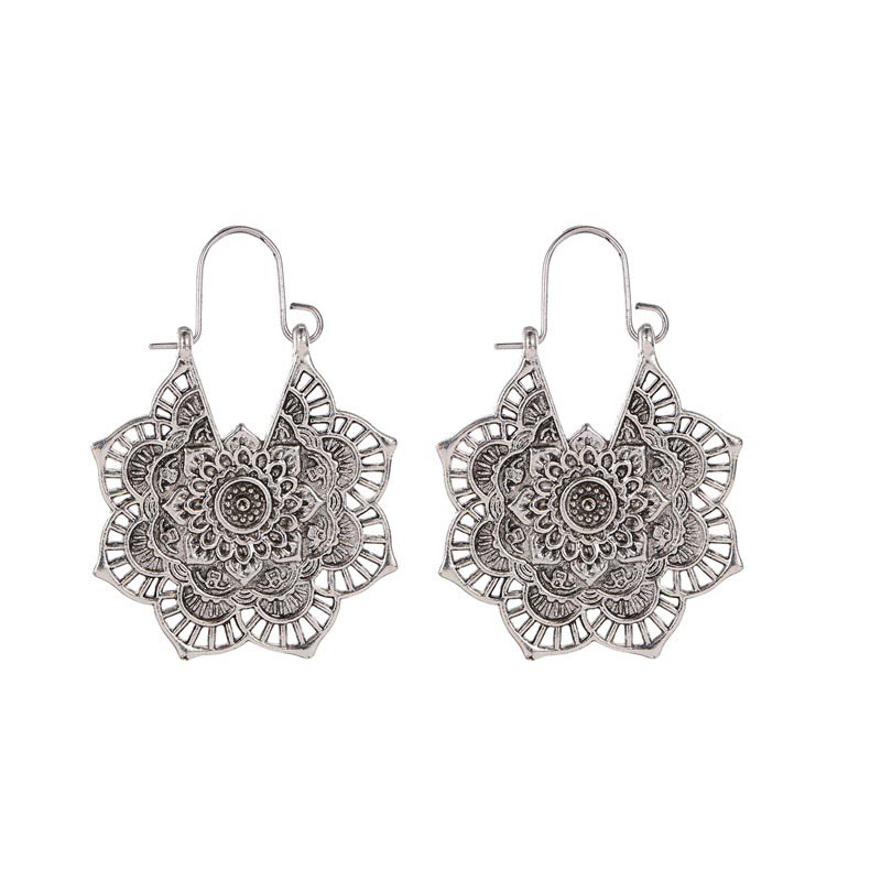 Wear FengShui Tibetan Lotus Engraving Copper Blessing Drop Earrings