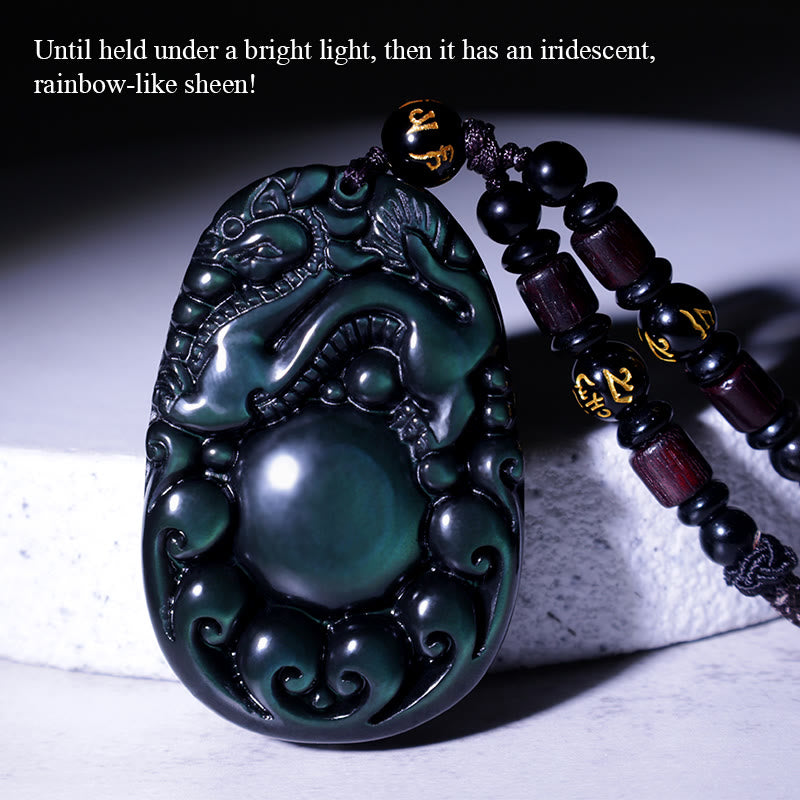 Wear FengShui Tibetan Positive Rainbow Obsidian PiXiu Necklace