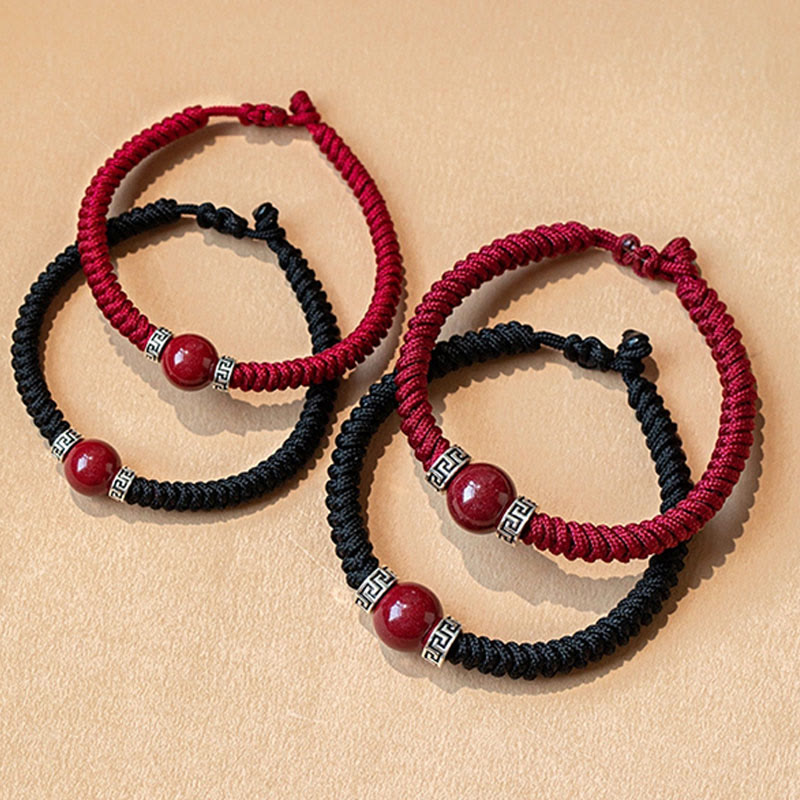 Wear FengShui 925 Sterling Silver Natural Cinnabar Bead Calm Handmade Braided String Bracelet
