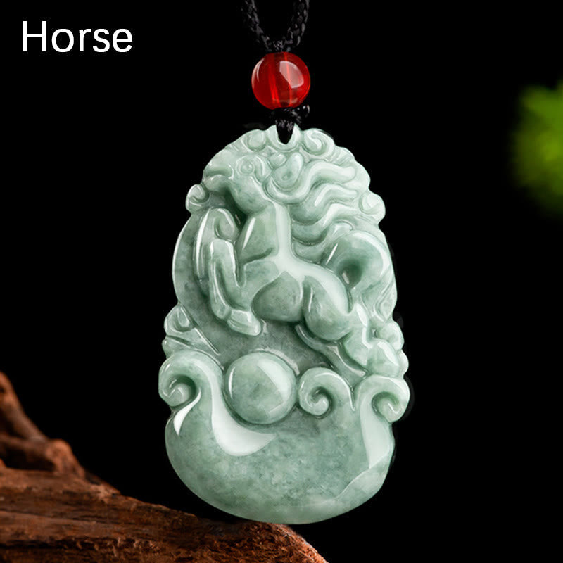 Wear FengShui Natural Green Jade 12 Chinese Zodiac Luck Prosperity Necklace Pendant