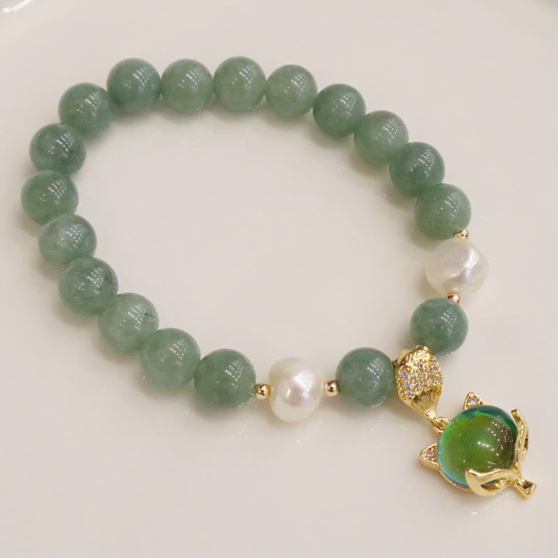 Wear FengShui Jade Pearl Color-Changing Fox Charm Luck Bracelet