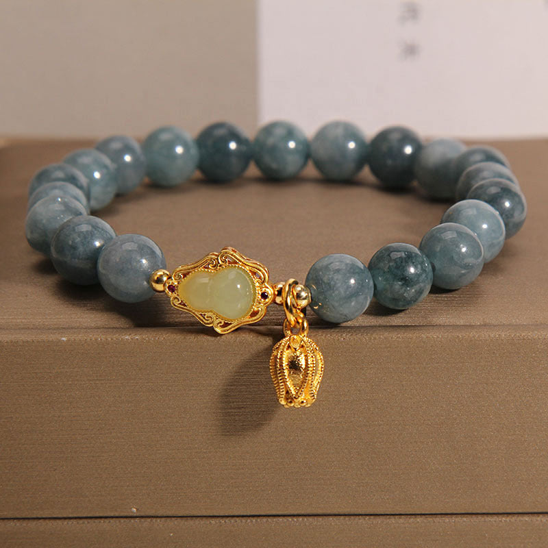 Wear FengShui Natural Jade Gourd Tulip Charm Luck Bracelet