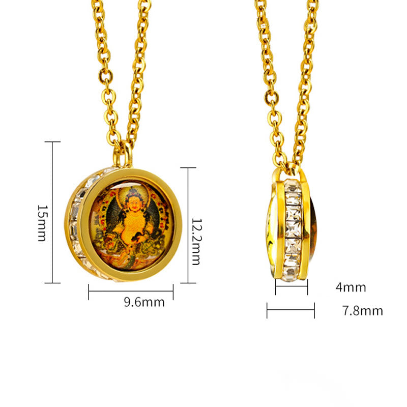 Wear FengShui Tibetan Yellow God Of Wealth Green Tara Buddha Serenity Titanium Steel Necklace Pendant