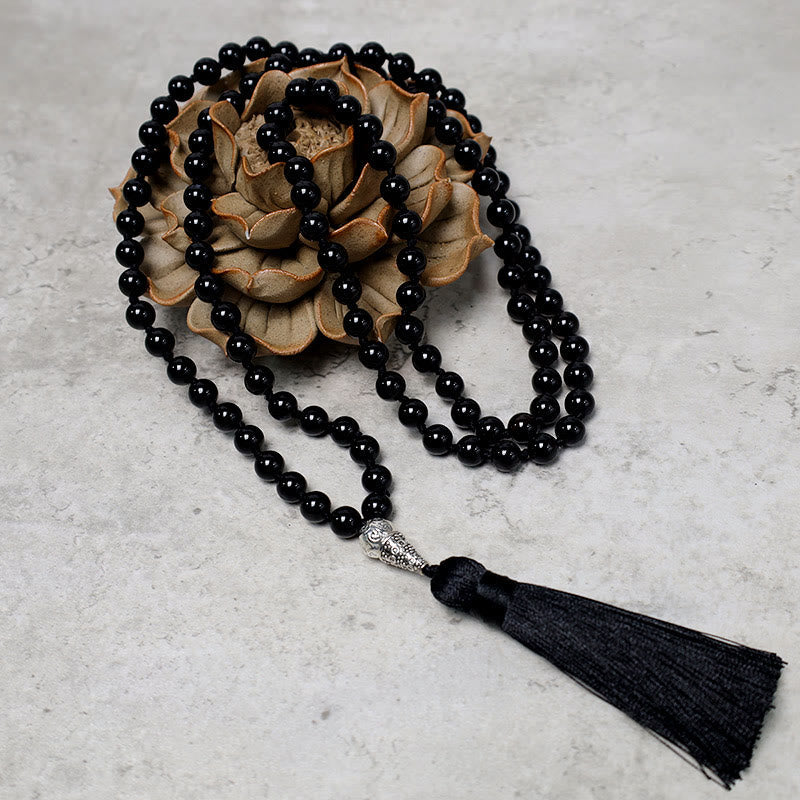 Wear FengShui 108 Mala Black Onyx Beads Yoga Meditation Prayer Beads Necklace