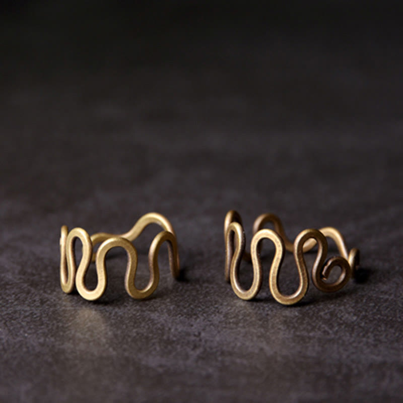 Wear FengShui Simple Curved Brass Design Copper Luck Wealth Adjustable Ring