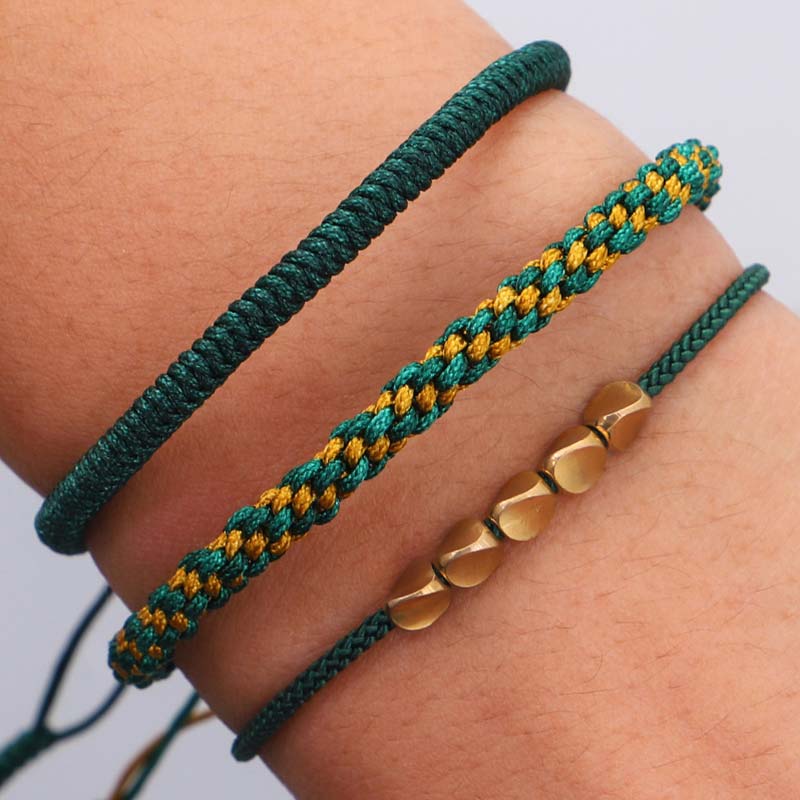 Wear FengShui 3 PCS Tibetan Copper Beads Healing Protection Luck Bracelet Set