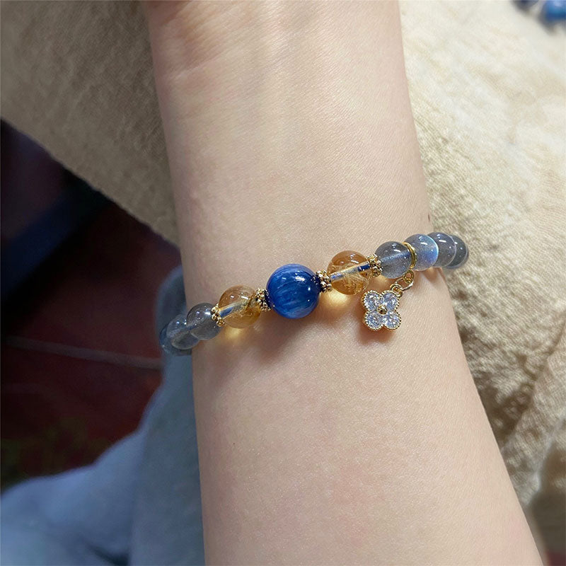 Wear FengShui Natural Moonstone Flower Chram Healing Beads Bracelet