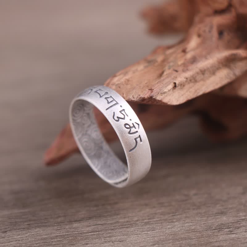 Wear FengShui 999 Sterling Silver Lotus Elephant Six True Words Blessing Ring