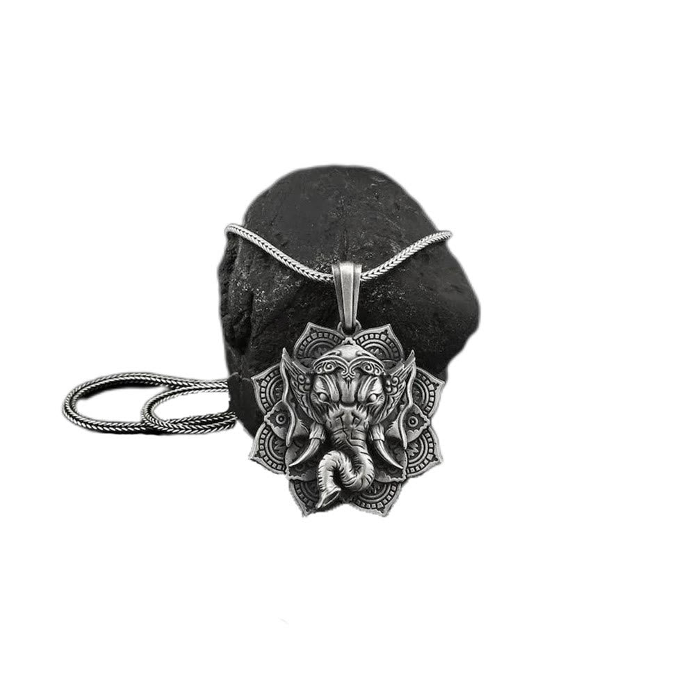 Wear FengShui Pure Tin Ganesh Ganpati Elephant Protection Amulet Necklace Pendant
