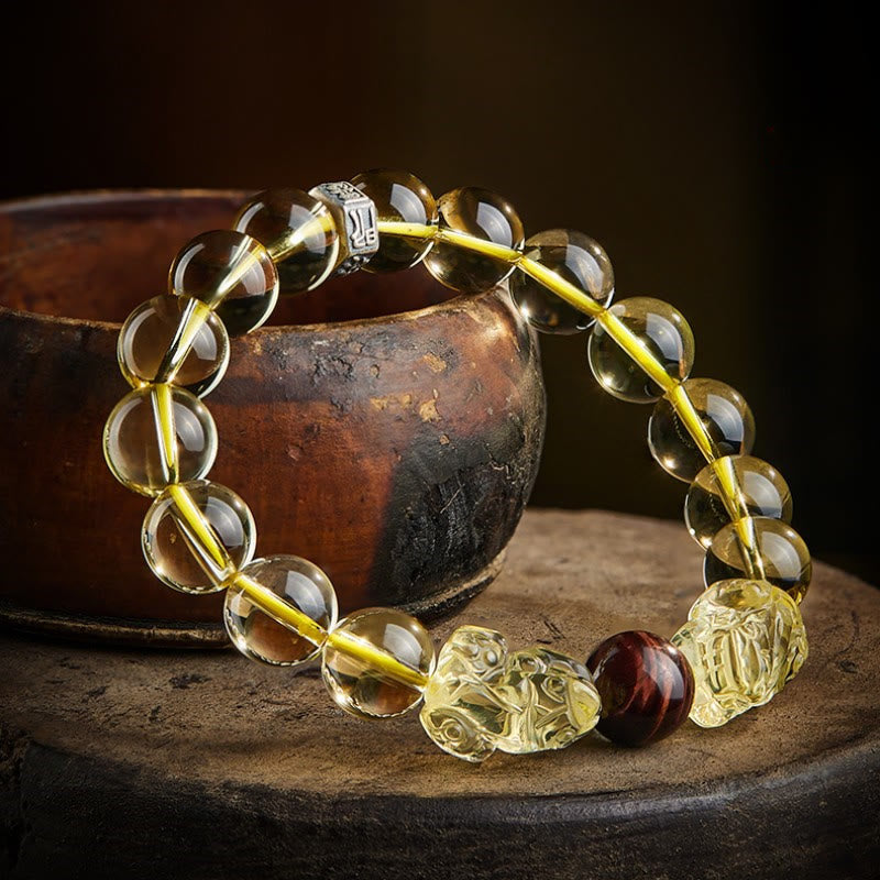 Wear FengShui Natural Citrine Double PiXiu Tiger Eye Prosperity Protection Bracelet