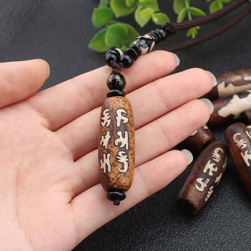 Wear FengShui Tibet Om Mani Padme Hum Dzi Bead Avalokitesvara Pattern Wealth Necklace Pendant