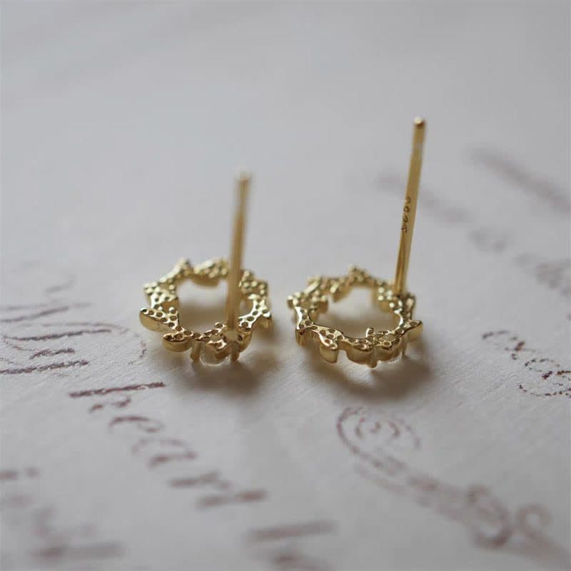 Wear FengShui 925 Sterling Silver Posts Copper Metal Tiny Wreath Stud Blessing Flower Earrings