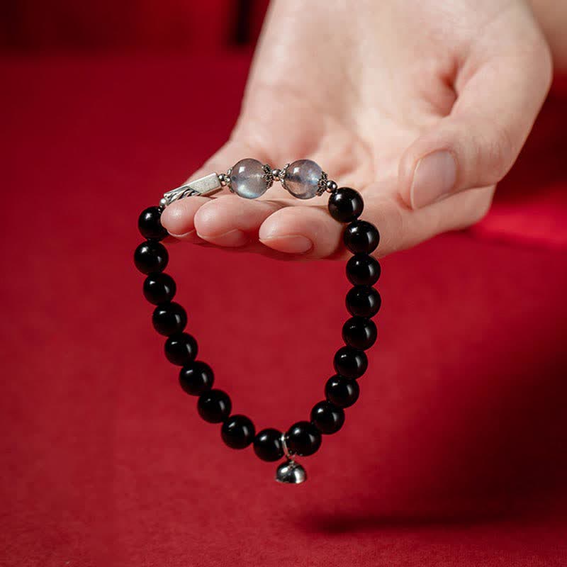 Wear FengShui 925 Sterling Silver Obsidian Moonstone Strength Couple Bracelet