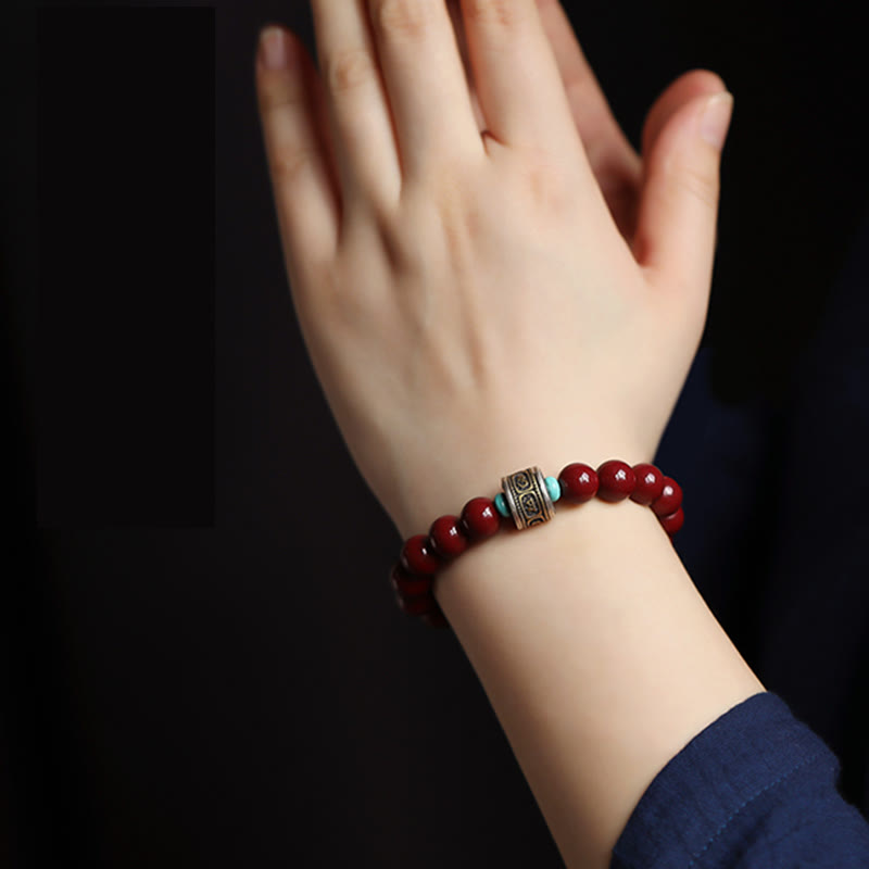 Wear FengShui 925 Sterling Silver Chinese Zodiac Natal Buddha Cinnabar Om Mani Padme Hum Calm Bracelet
