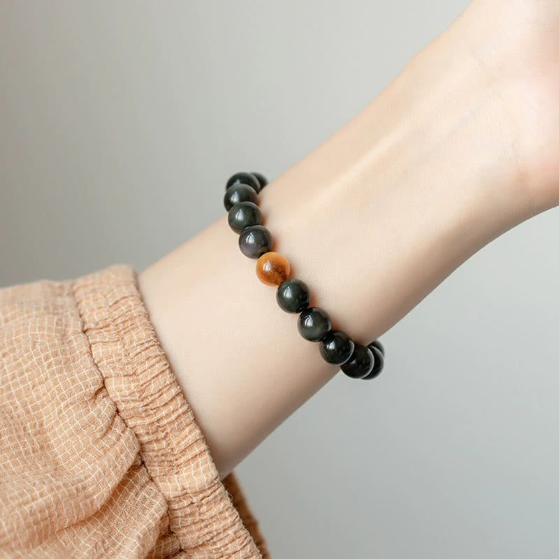 Wear FengShui Natural Rainbow Obsidian Tiger Eye Positive Love Bracelet