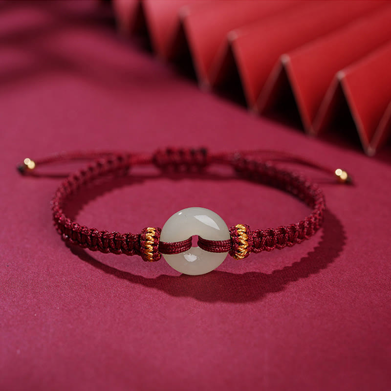 Wear FengShui Peace Buckle Jade Abundance Braided Bracelet