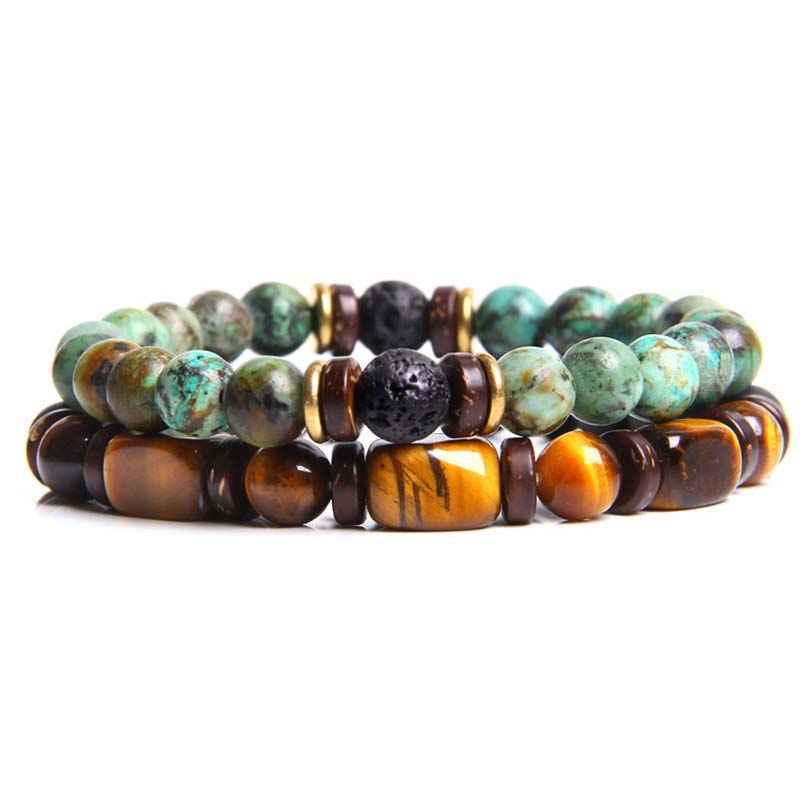 Wear FengShui 2PCS Healing Crystal Emperor Stone Tiger Eye Bead Bracelet
