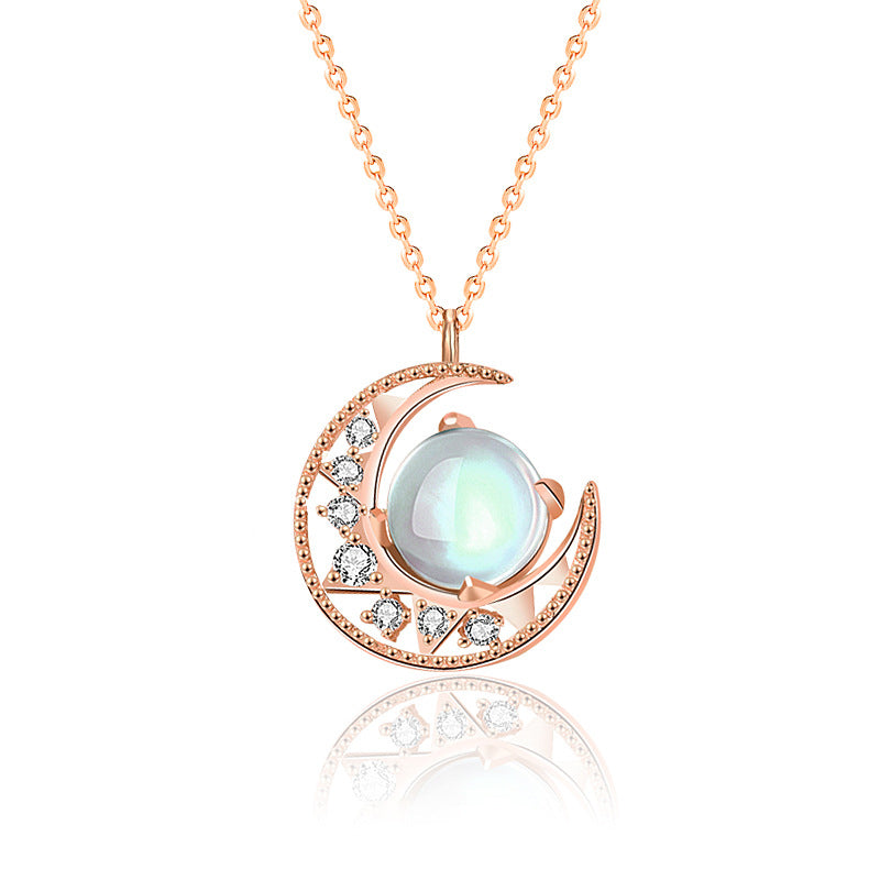 Wear FengShui 925 Sterling Silver Moonstone Moon Pattern Love Necklace Pendant